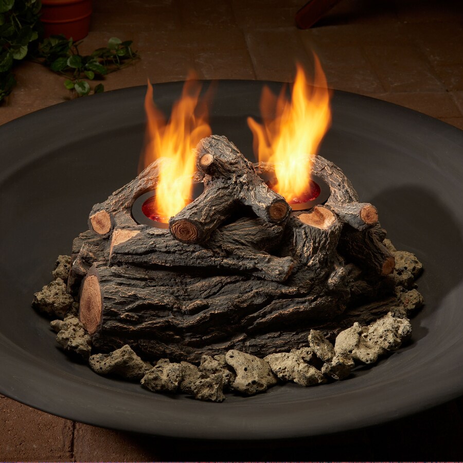 Real Flame Oak Concrete Gas Fire Pit Log Set in the Fire Pit ...