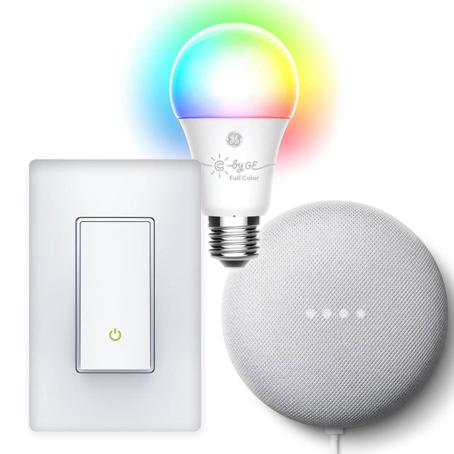 Shop Google Nest Mini (2nd Gen), GE Smart Full Color Dimmable LED Light