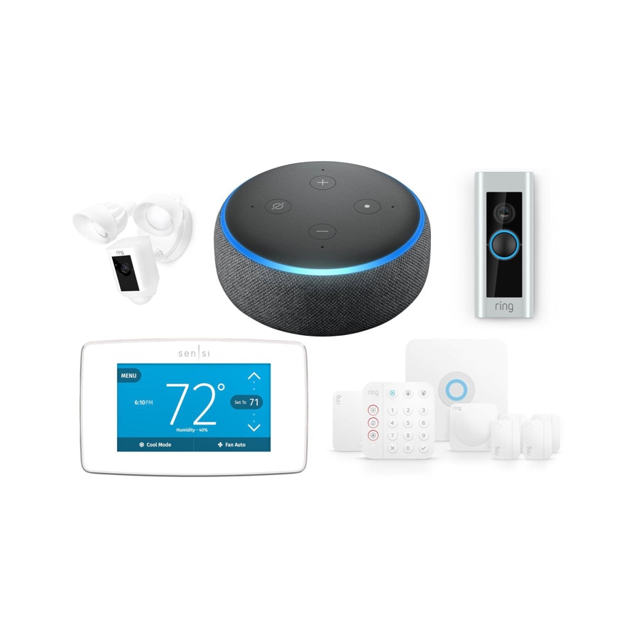 Amazon Echo Dot (Charcoal) with Outdoor Camera, Emerson, Ring