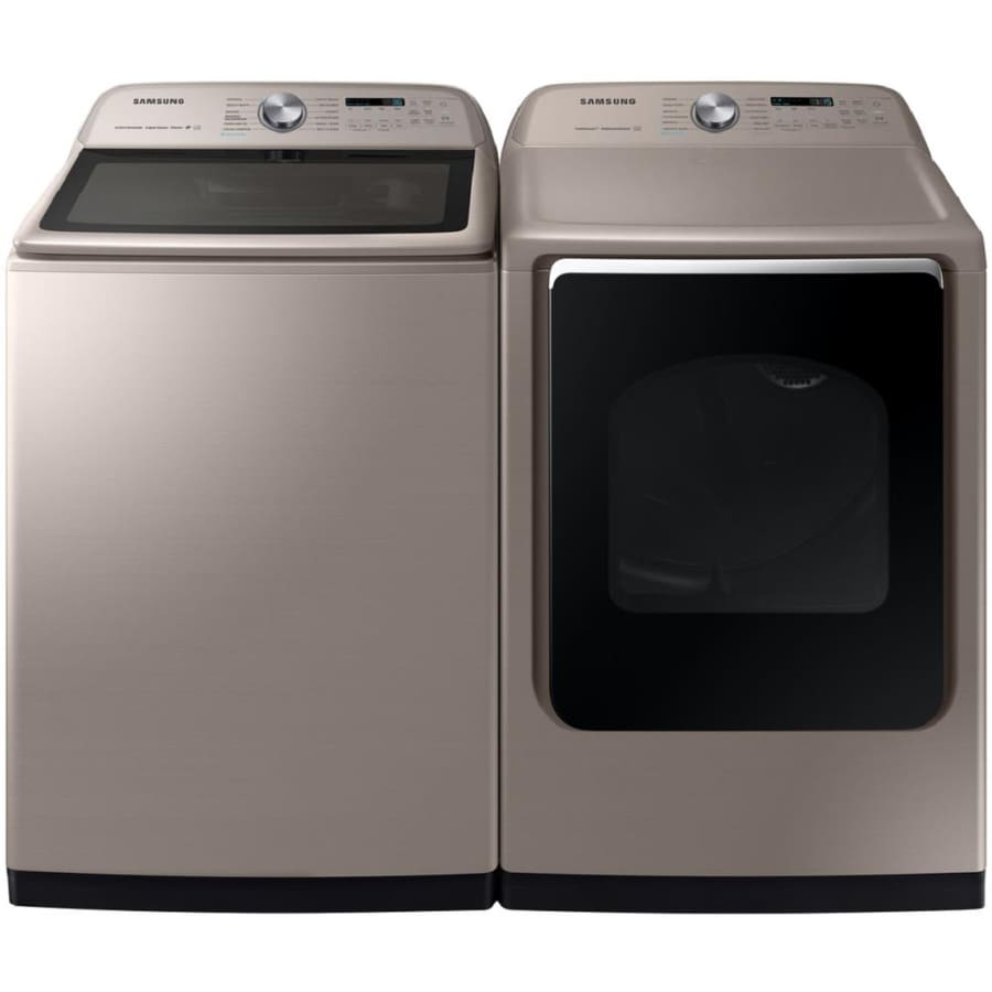 Samsung Large Capacity Champagne Top-Load Washer & Electric Dryer Set with Steam and Smart Care
