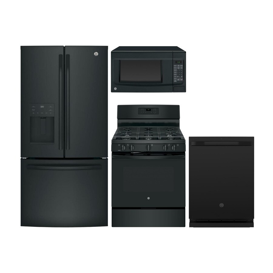 GE  French Door Refrigerator & Gas Range Suite in Black - Thumbnail