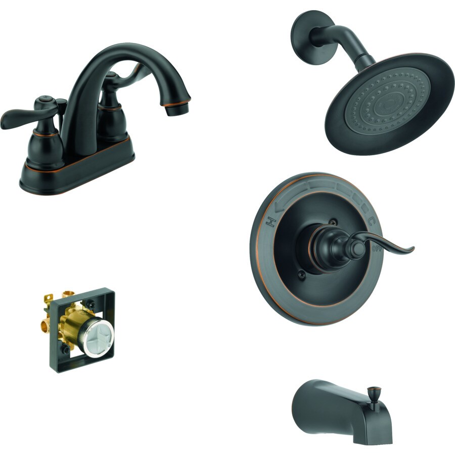 Shop Delta Windemere Oil Rubbed Bronze Centerset Bathroom Sink And Tub Shower Faucet Kit At Lowes Com