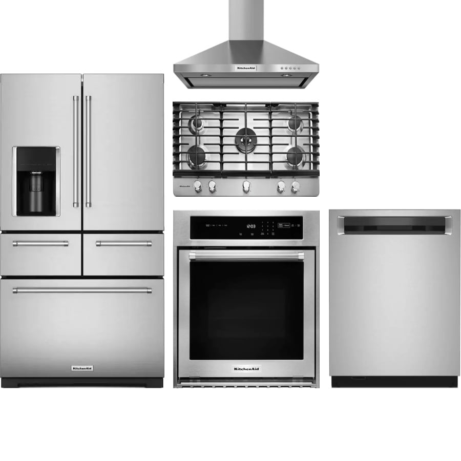 Shop KitchenAid FrenchDoor Refrigerator & Gas Cooktop Suite in Stainless Steel at