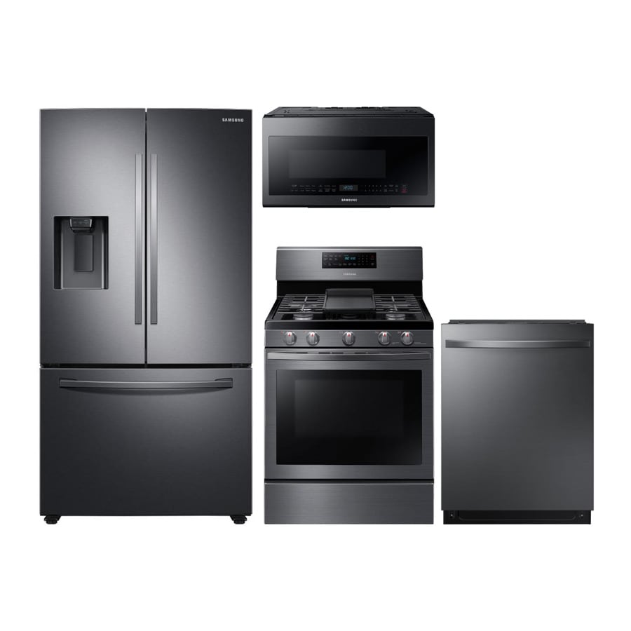 Samsung French Door Refrigerator & Gas Range Suite in Fingerprint-Resistant Black Stainless Steel