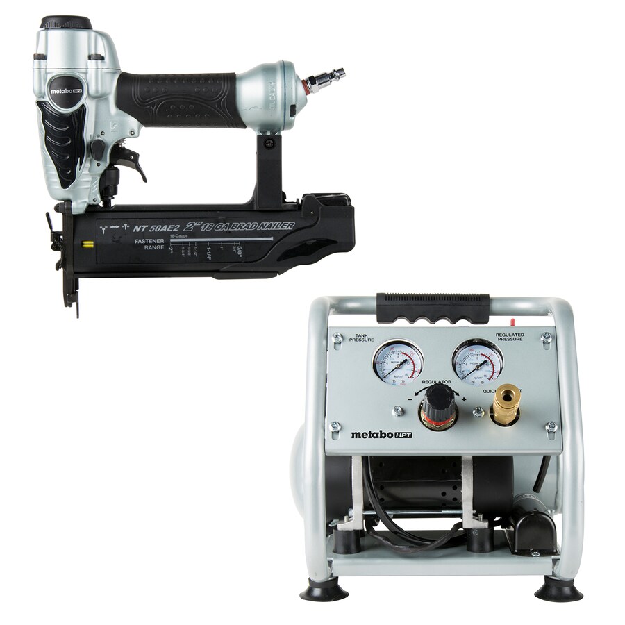 Metabo HPT  18-Gauge Pneumatic Brad Nailer with 1 Gallon Quiet Compressor - Thumbnail