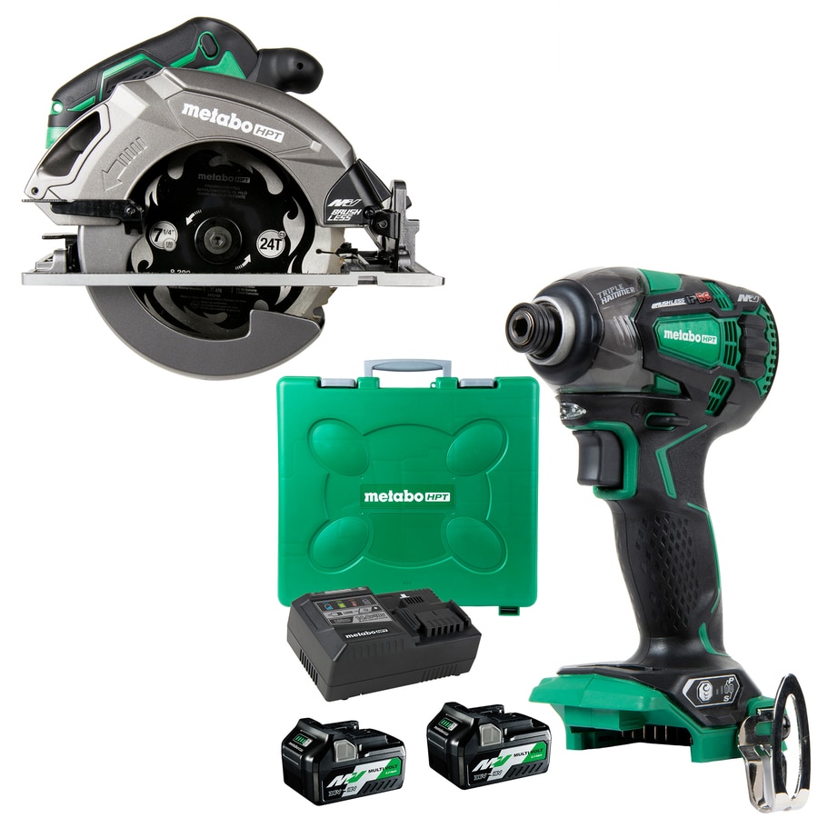 Metabo HPT MultiVolt 36-volt 1/4-in Variable Speed Brushless Hybrid Cordless and Corded Impact Driver with MultiVolt 36-Volt 7-1/4-in Brushless Hybrid Cordless and Corded Circular Saw