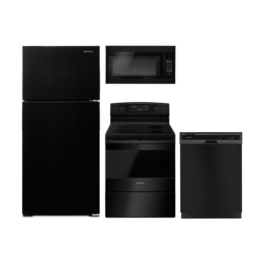 Amana  Top-Freezer Refrigerator & Electric Range Suite in Black - Thumbnail