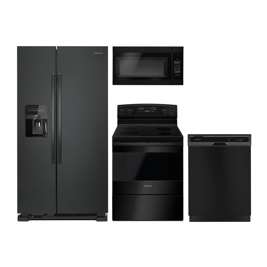 Amana  Side-by-Side Refrigerator & Electric Range Suite in Black - Thumbnail