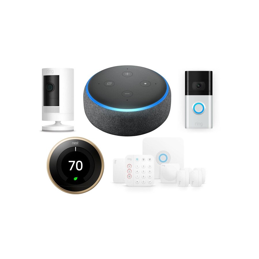 Amazon Echo Dot (Charcoal) with Outdoor Camera, Google, Ring