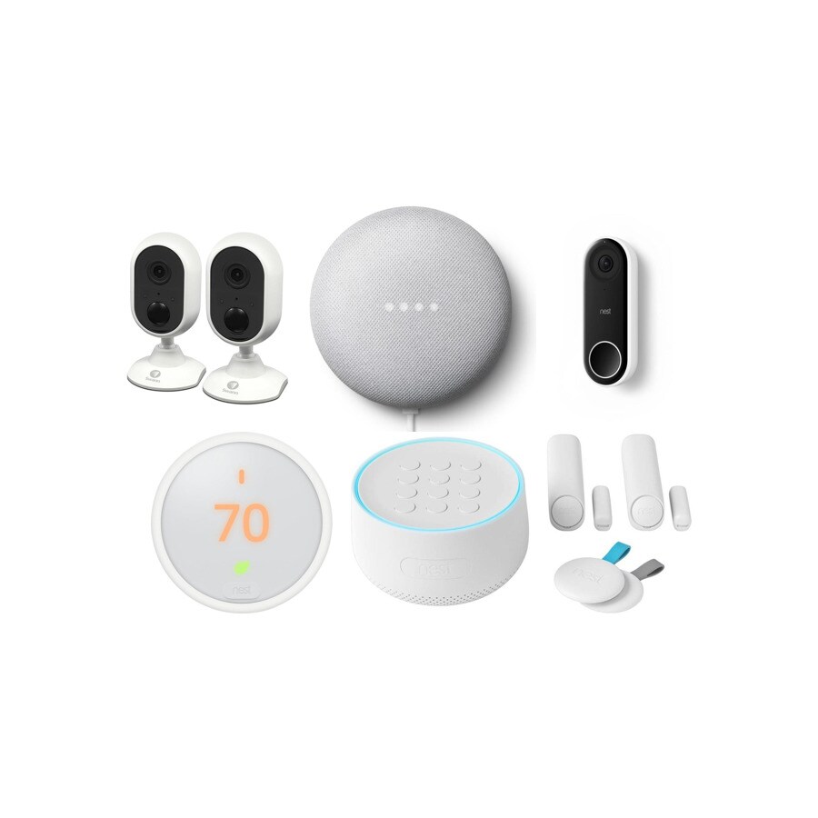 Google Nest Mini (Chalk) with Outdoor Camera, Swann