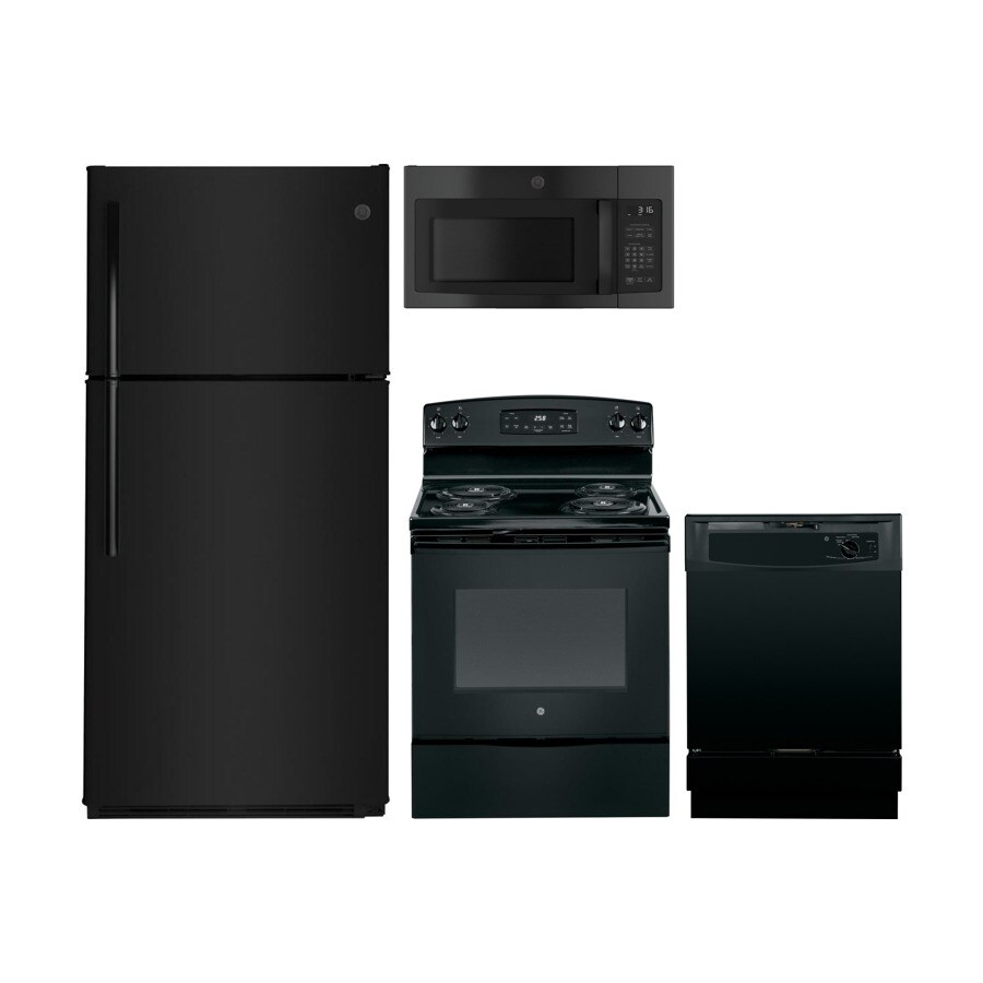 GE  Top-Freezer 18.2-cu ft Refrigerator & Electric Range Suite in Black - Thumbnail