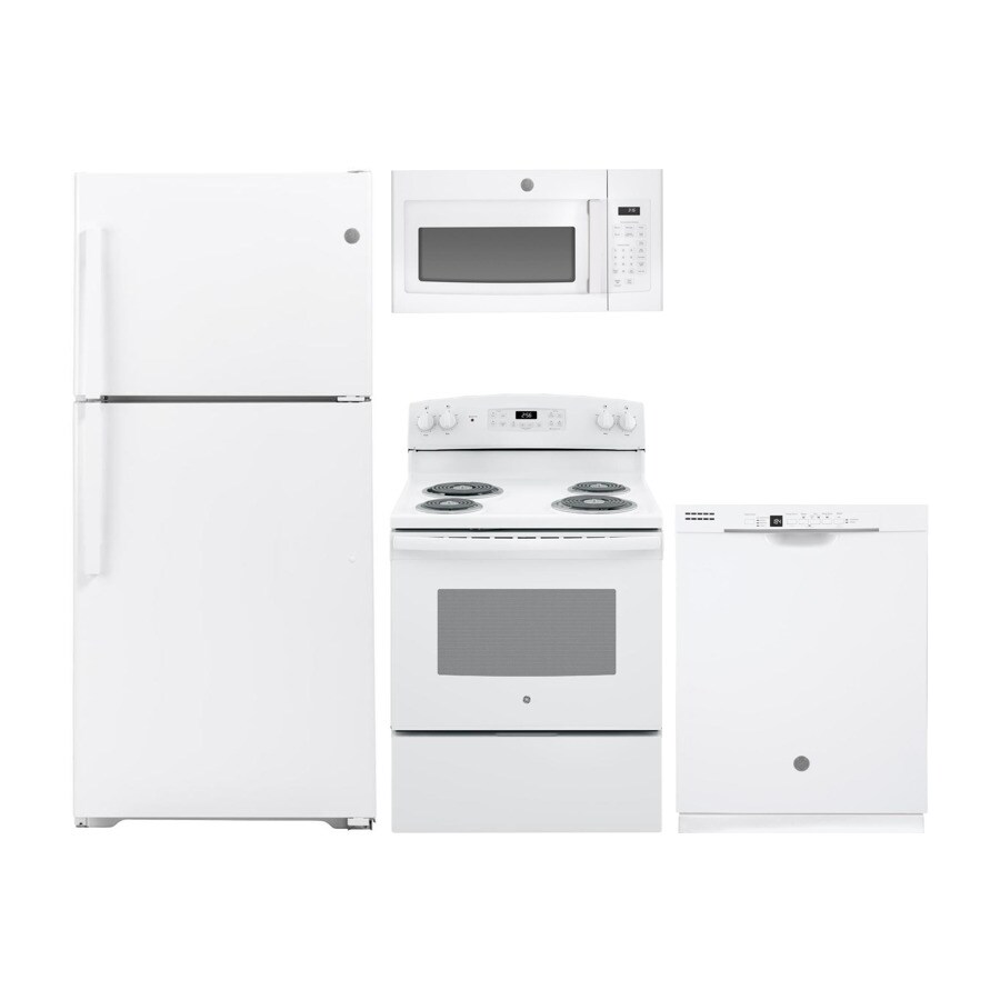 Shop Ge Top Freezer 21 9 Cu Ft Refrigerator Electric Range Suite In White At Lowes Com
