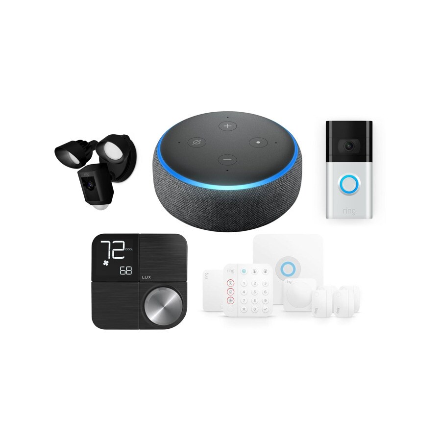 Amazon Echo Dot (Charcoal) with Outdoor Camera, Lux, Ring