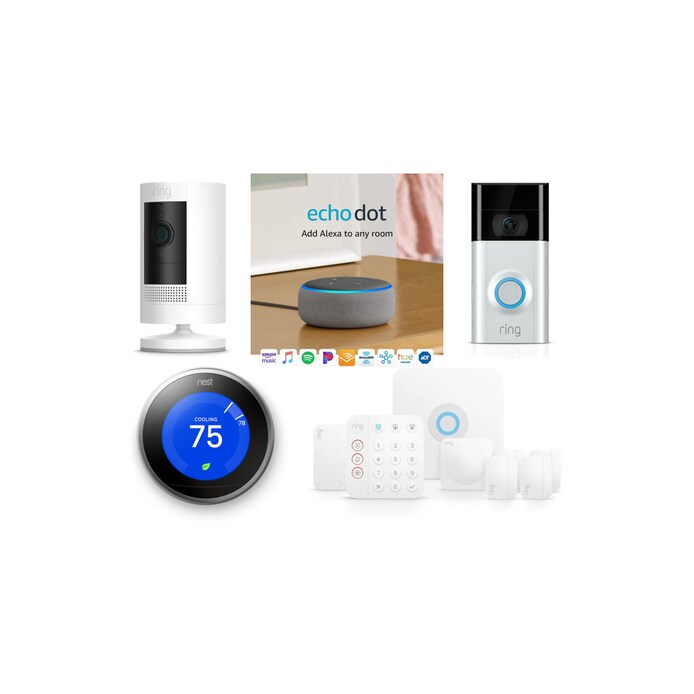 Amazon Echo Dot (Heather Gray) with Outdoor Camera, Google, Ring