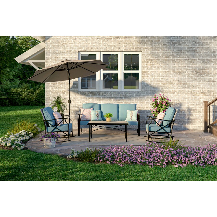 Style Selections  Wallingford 7-Piece Patio Conversation Set with Blue Cushions - Thumbnail