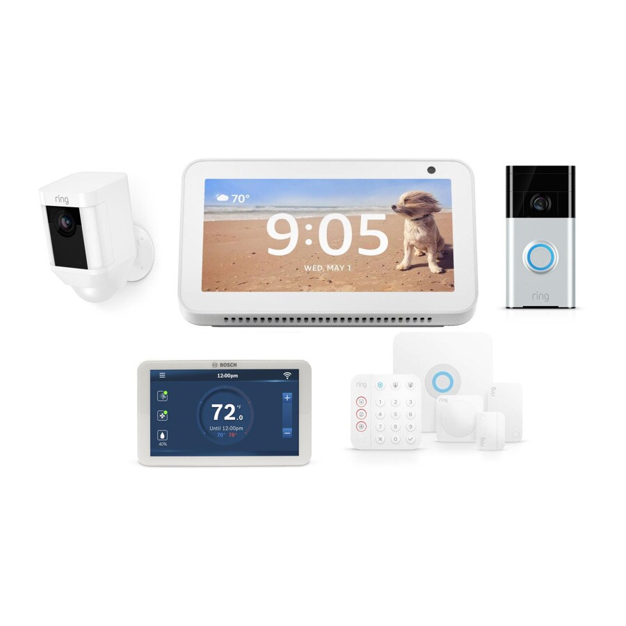 Amazon Echo Show (Sandstone) with Outdoor Camera, Bosch, Ring