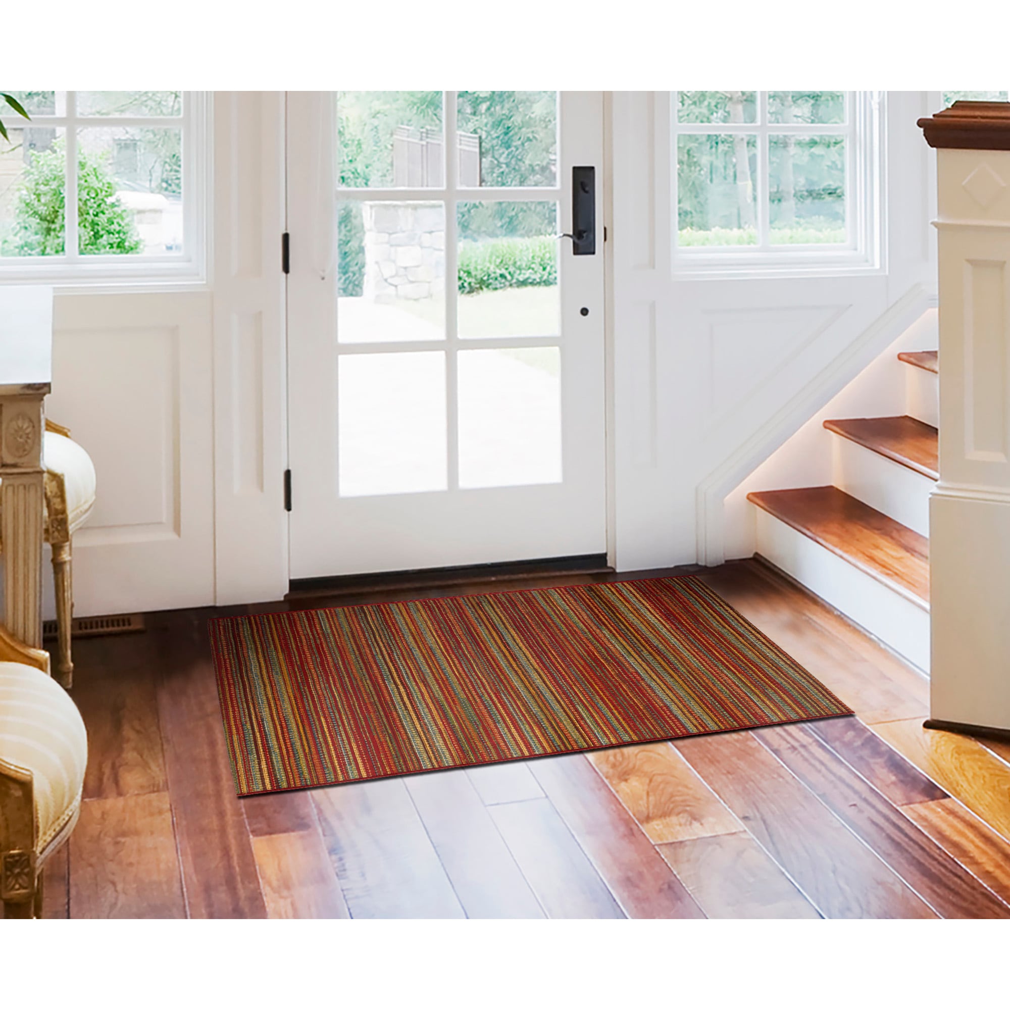 Liora Manne MNA34805217 Marina 3 x 4 (ft) Loomed Polypropylene Saffron Rectangular Indoor/Outdoor Stripe Throw rug