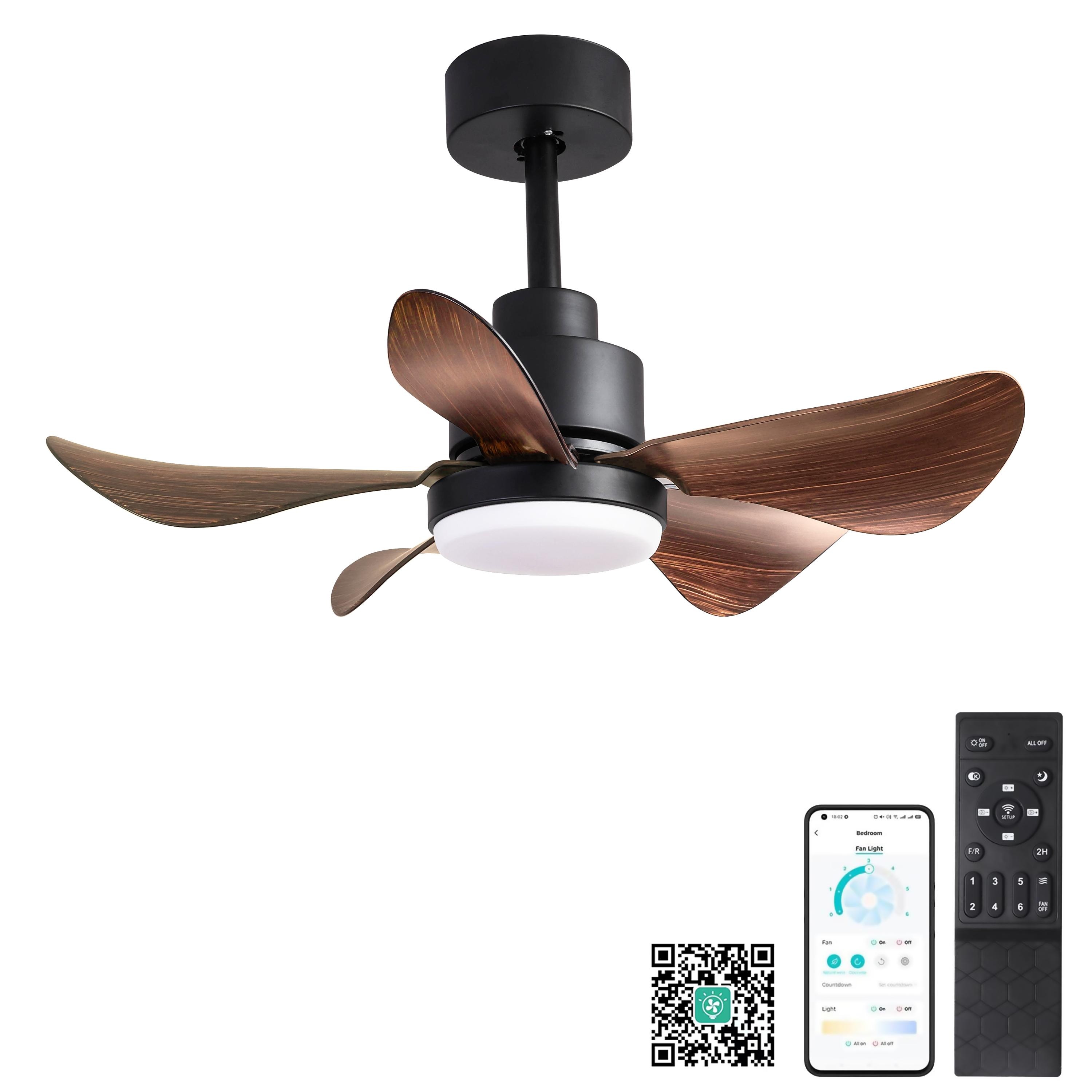 Bayfeve BFHC-4385-CF Adjustable Speed 28-in Color-Changing Integrated LED Outdoor Smart Black with Black ABS Blades Ceiling Fan With Light and Remote ( 5 -Blade )