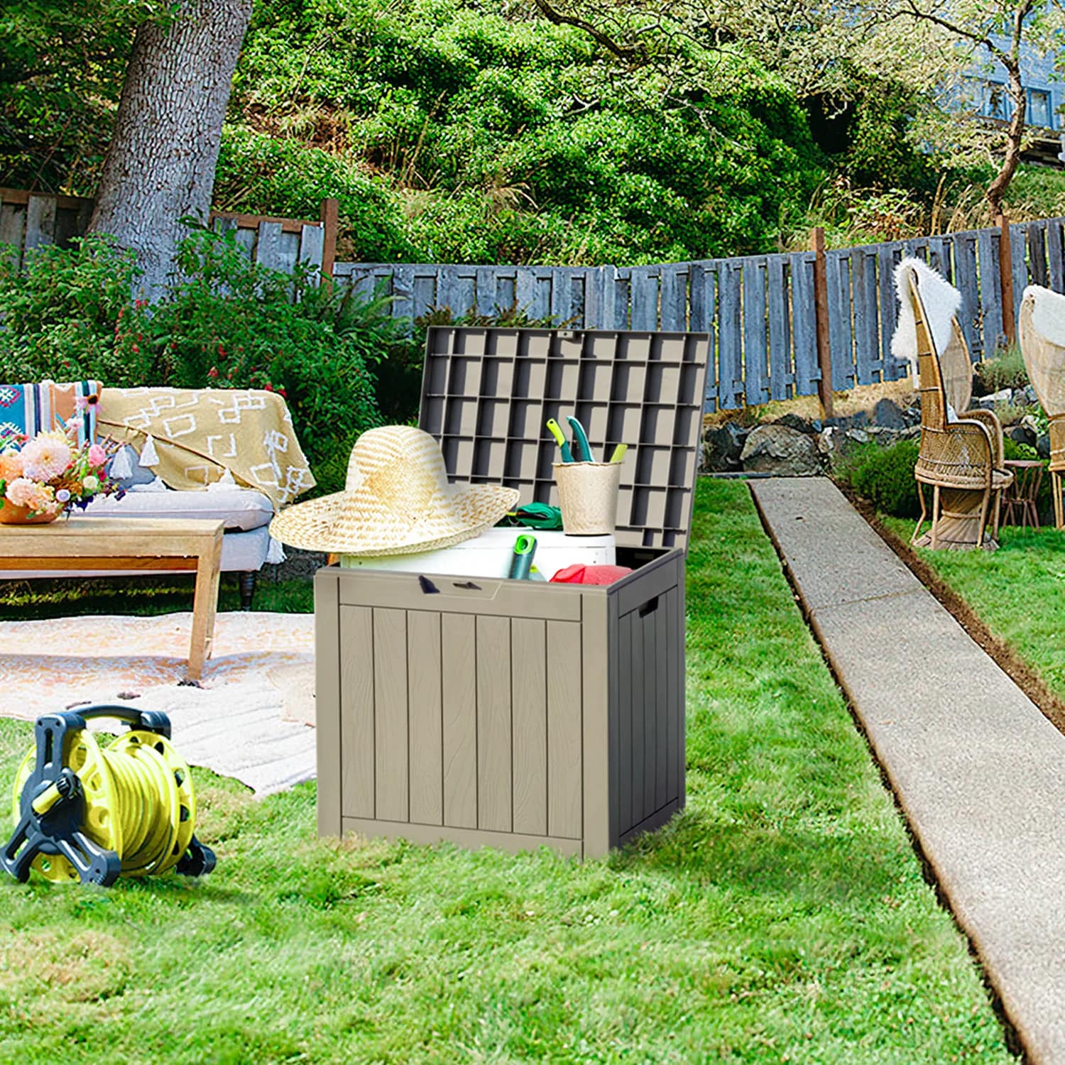 260 Gal Patio Resin Deck Box Waterproof Outdoor Storage Box Container Bench  US