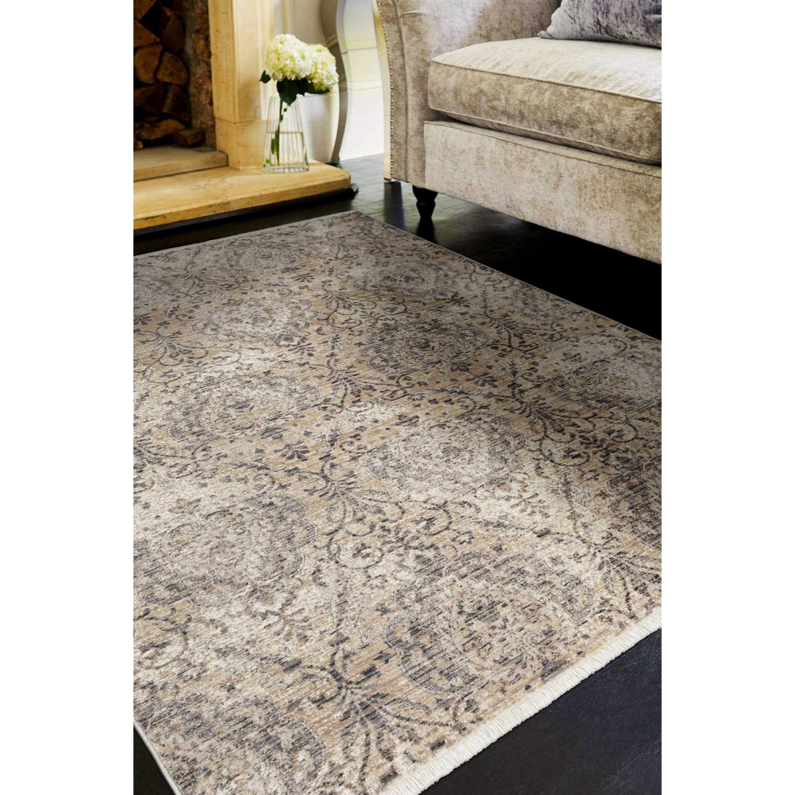 HomeRoots 353073 Bernadette 7 X 7 (ft) Beige Round Indoor Abstract Area Rug