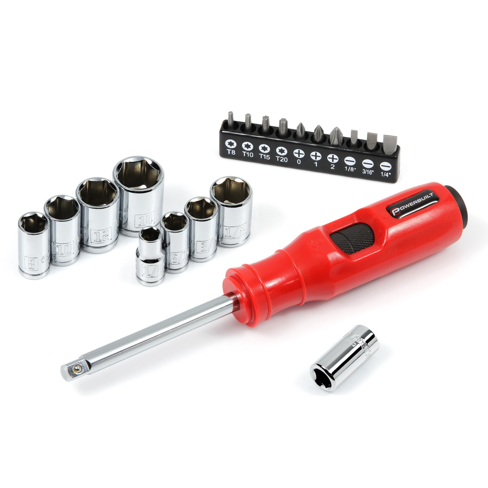 Powerbuilt 647768 1/4-in Drive Standard (SAE) and Metric Shallow Socket Set (20-Pieces)