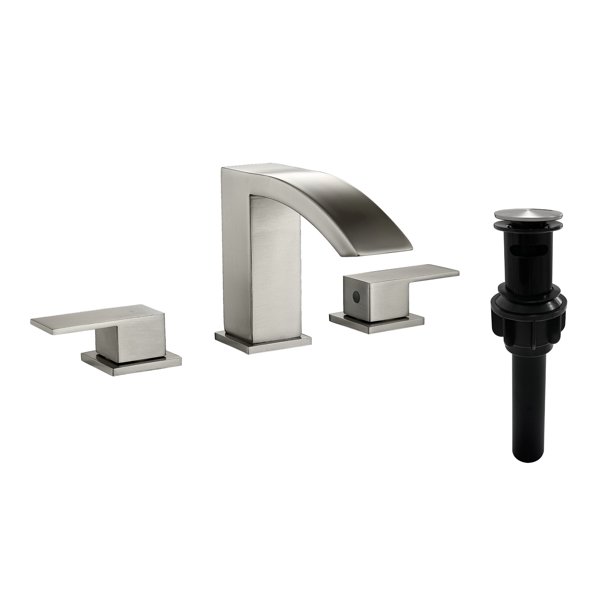 Nestfair SMD1404N Nickel Widespread 2-handle Low-arc Residential Handle Bathroom Sink Faucet with Drain