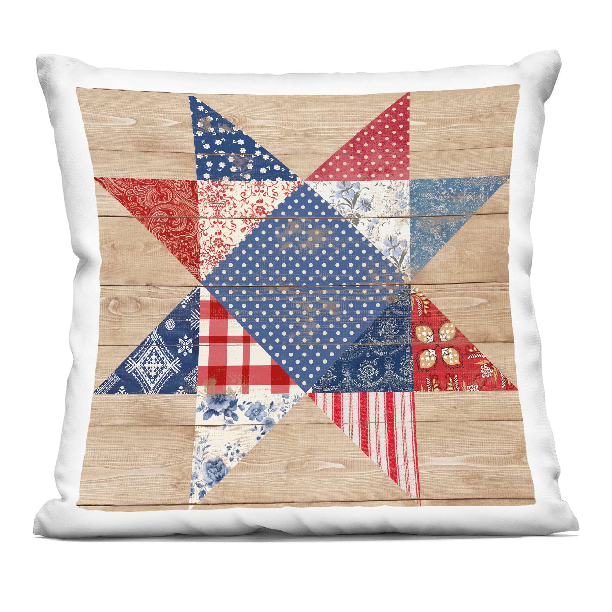 Stupell Industries PLP-256-SQW-18X18 Rustic Americana Quilt Pattern Decorative Printed Pillow Design by Susan Arnot