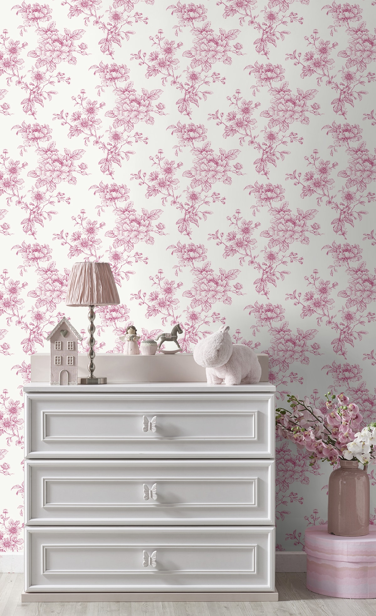 Pink Floral Self-Adhesive Vinyl Wallpaper Roll