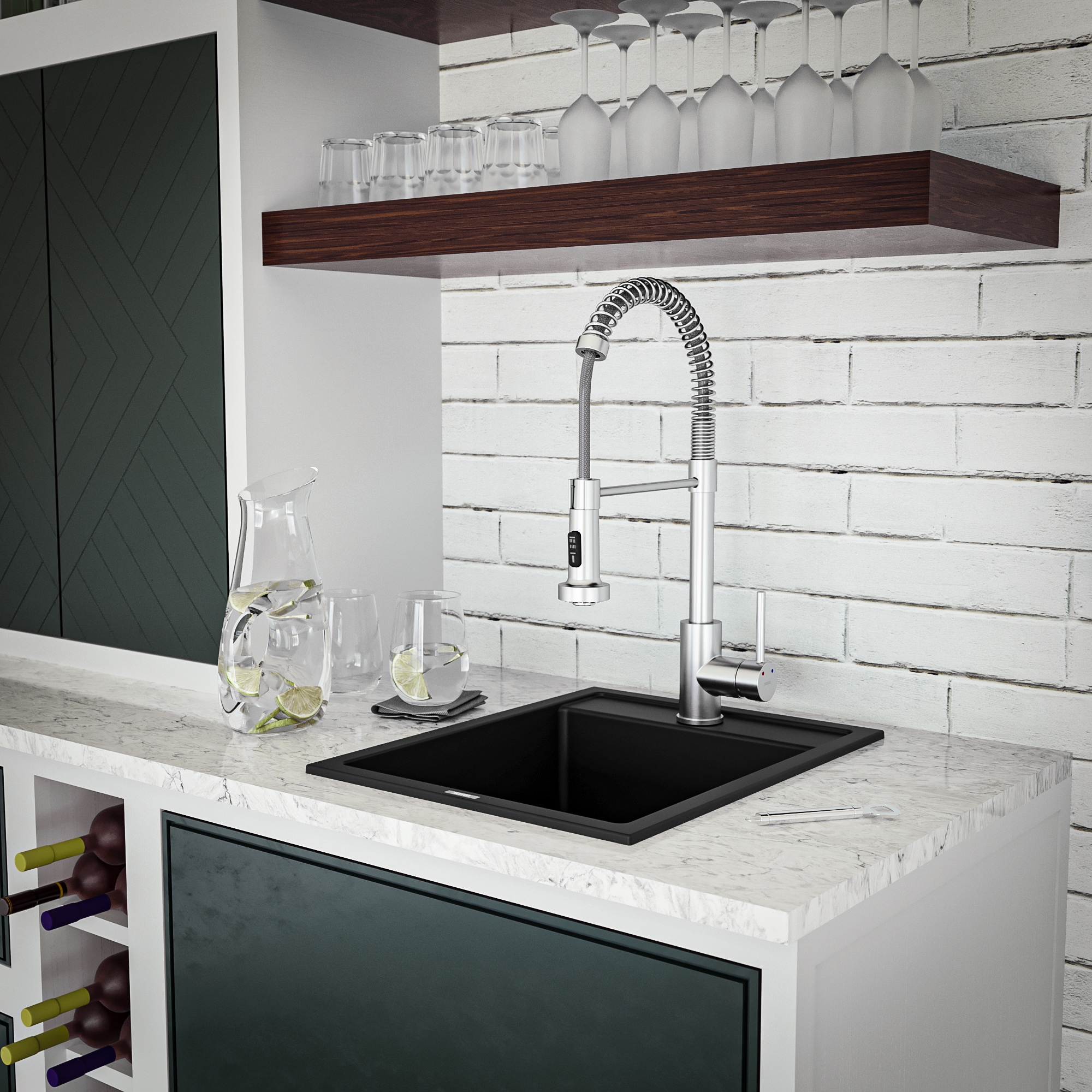 Black Quartz Composite Single Bowl Drop-In Kitchen Sink