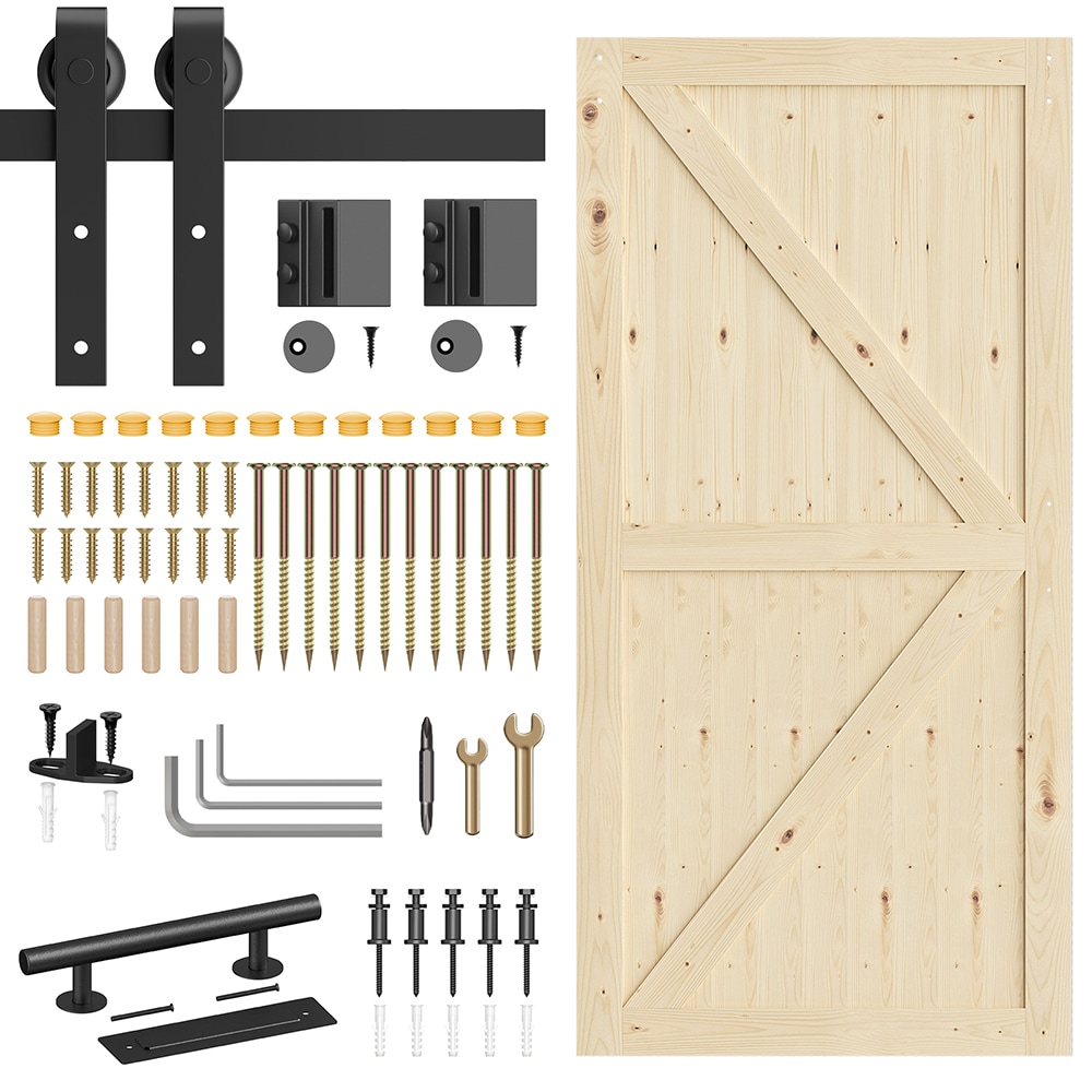 LOVMOR BD-F8F30046E1-42 42 in. x 84 in. Sliding Barn Doors with 84 in. Hardware Kit Wood Unfinished Solid Pine Barn Doors with Track Kit