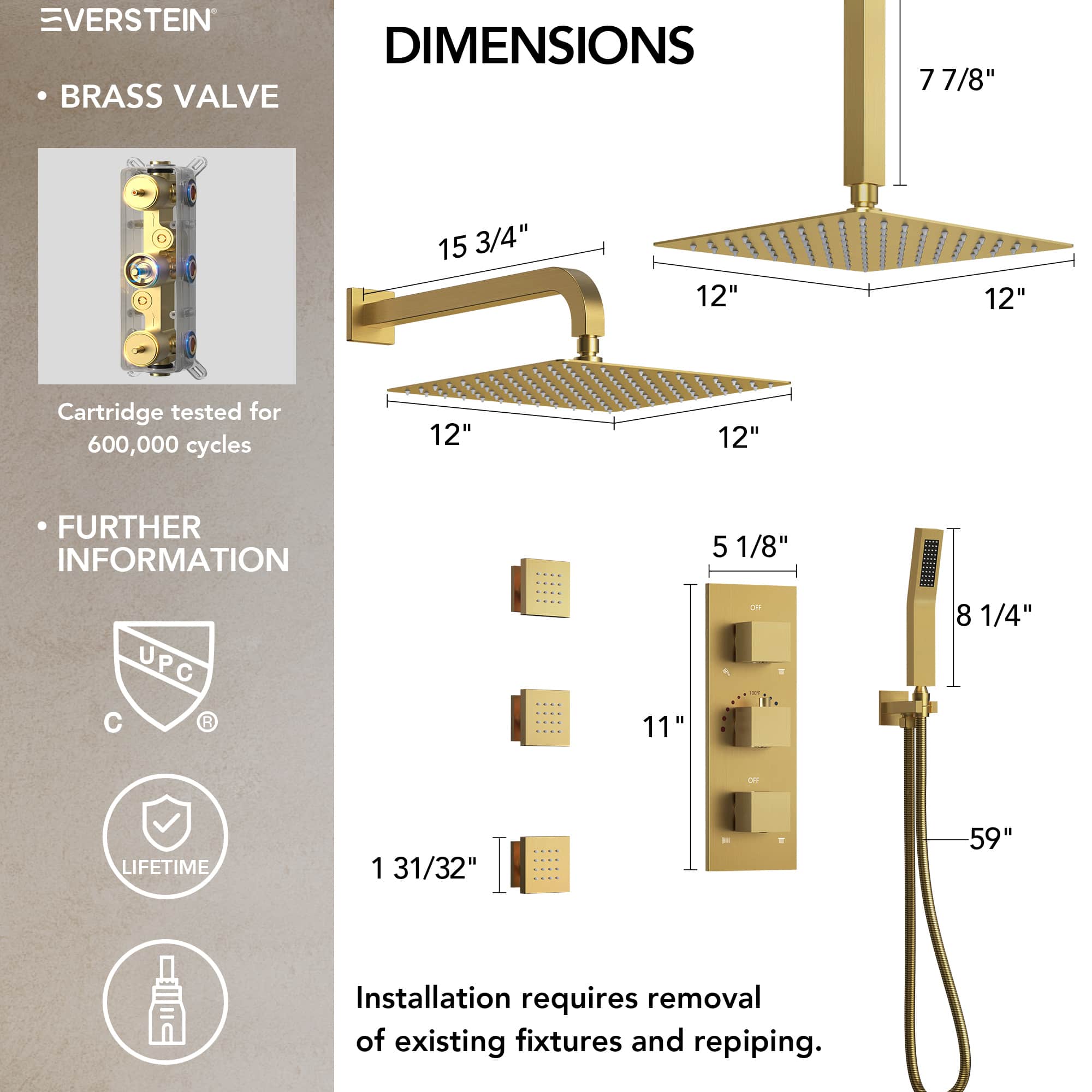 EVERSTEIN SFS-1070-GD12 Tub-Shower-Faucets - View #4