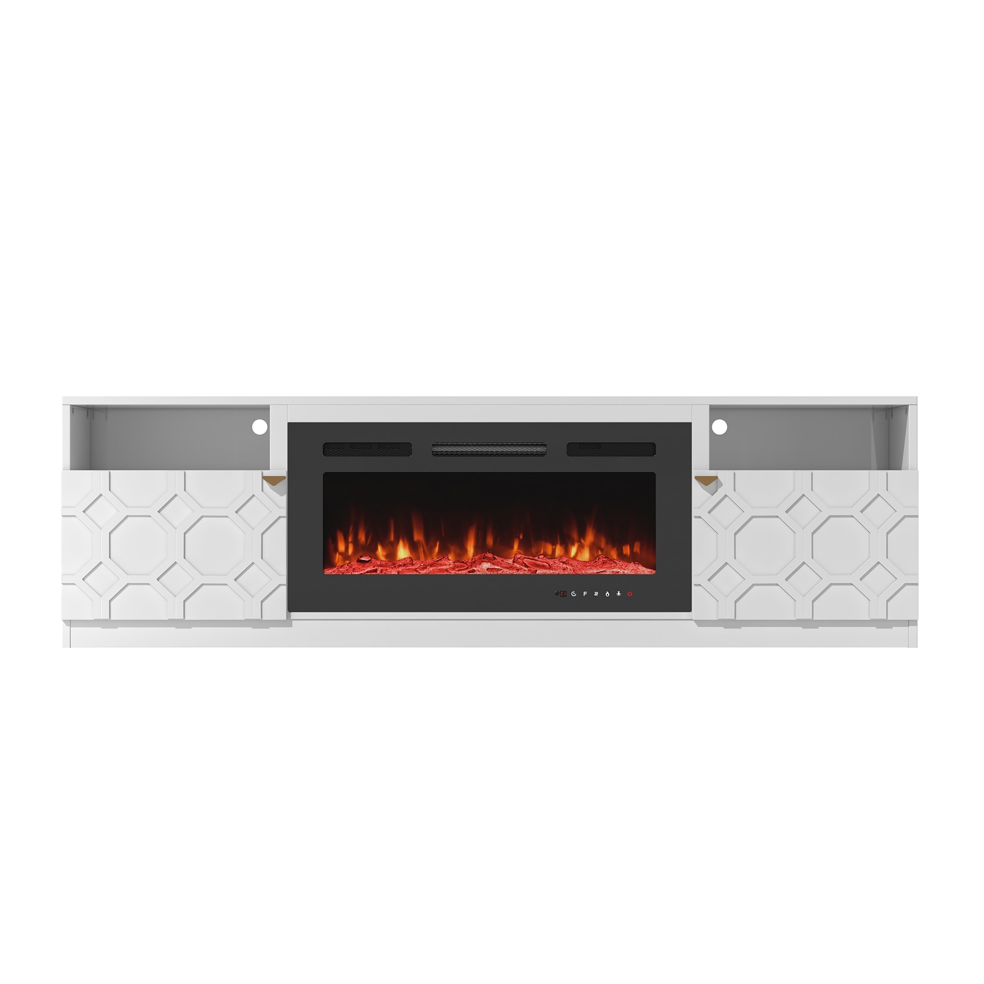 Clihome CL-JHTVB36-WH 70.08-in W White TV Stand with Fan-forced Flat wall Electric Fireplace with Remote Control Included