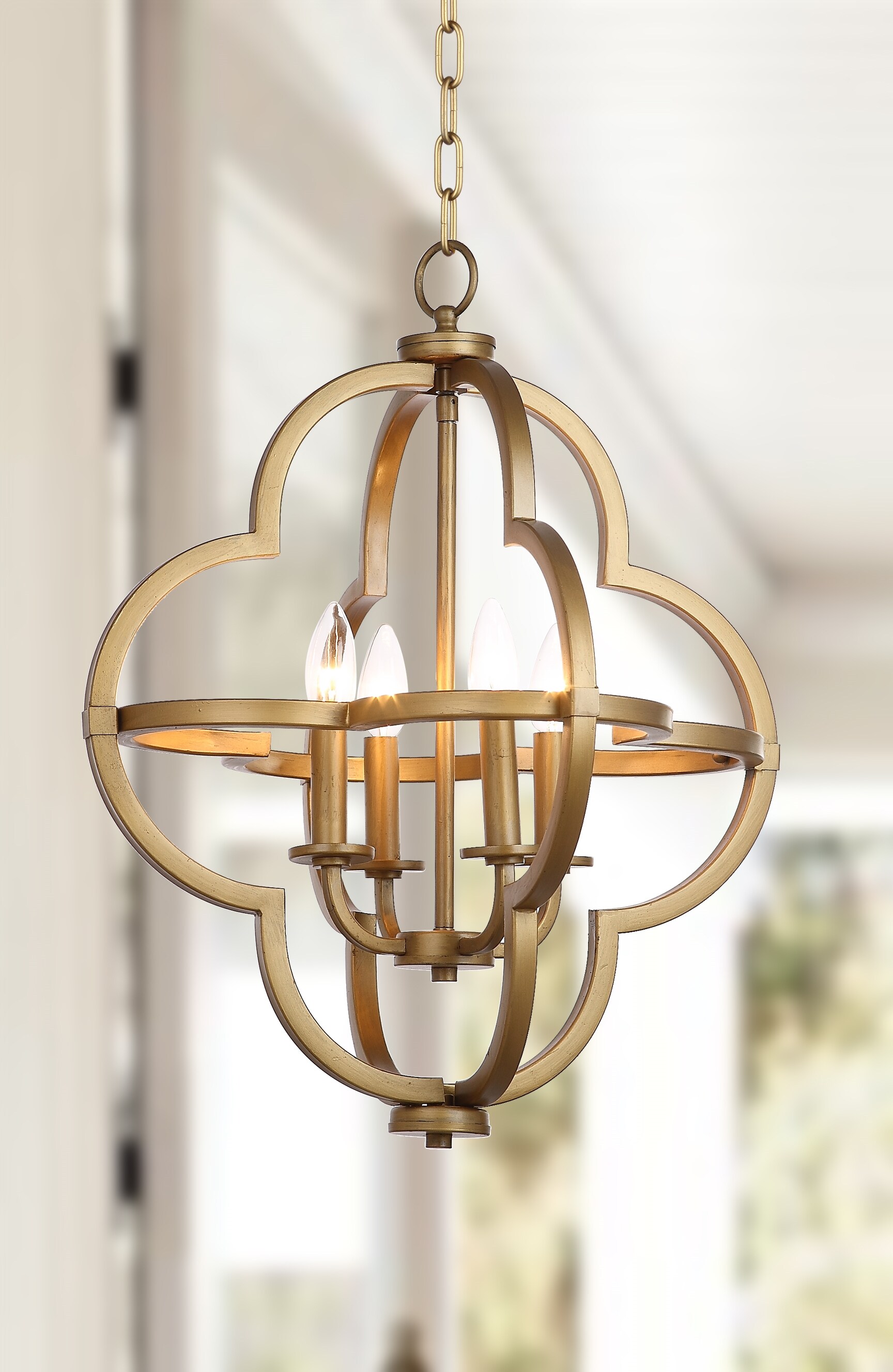Gold Quatrefoil Globe Ceiling Mount Chandelier