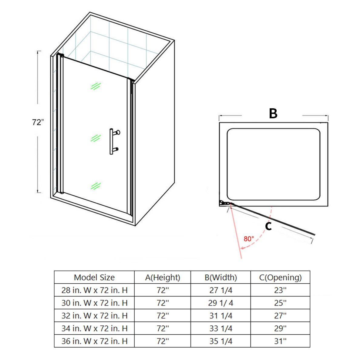 WELLFOR SL Shower Door Black 29-1/2-in to 30-in W x 72-in H Frameless ...