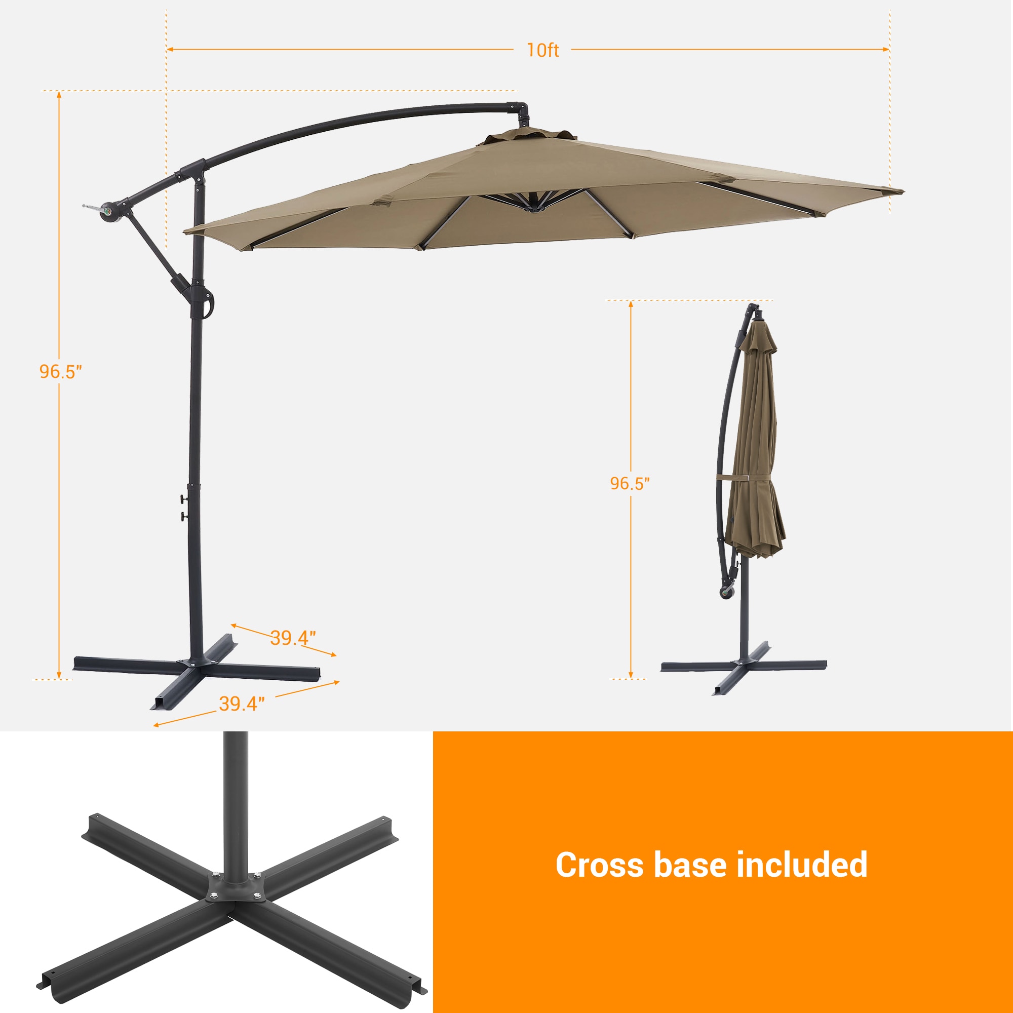 ACEGOSES 10-ft Steel Tan No-tilt Offset Patio Umbrella LW-ROF-34K at ...