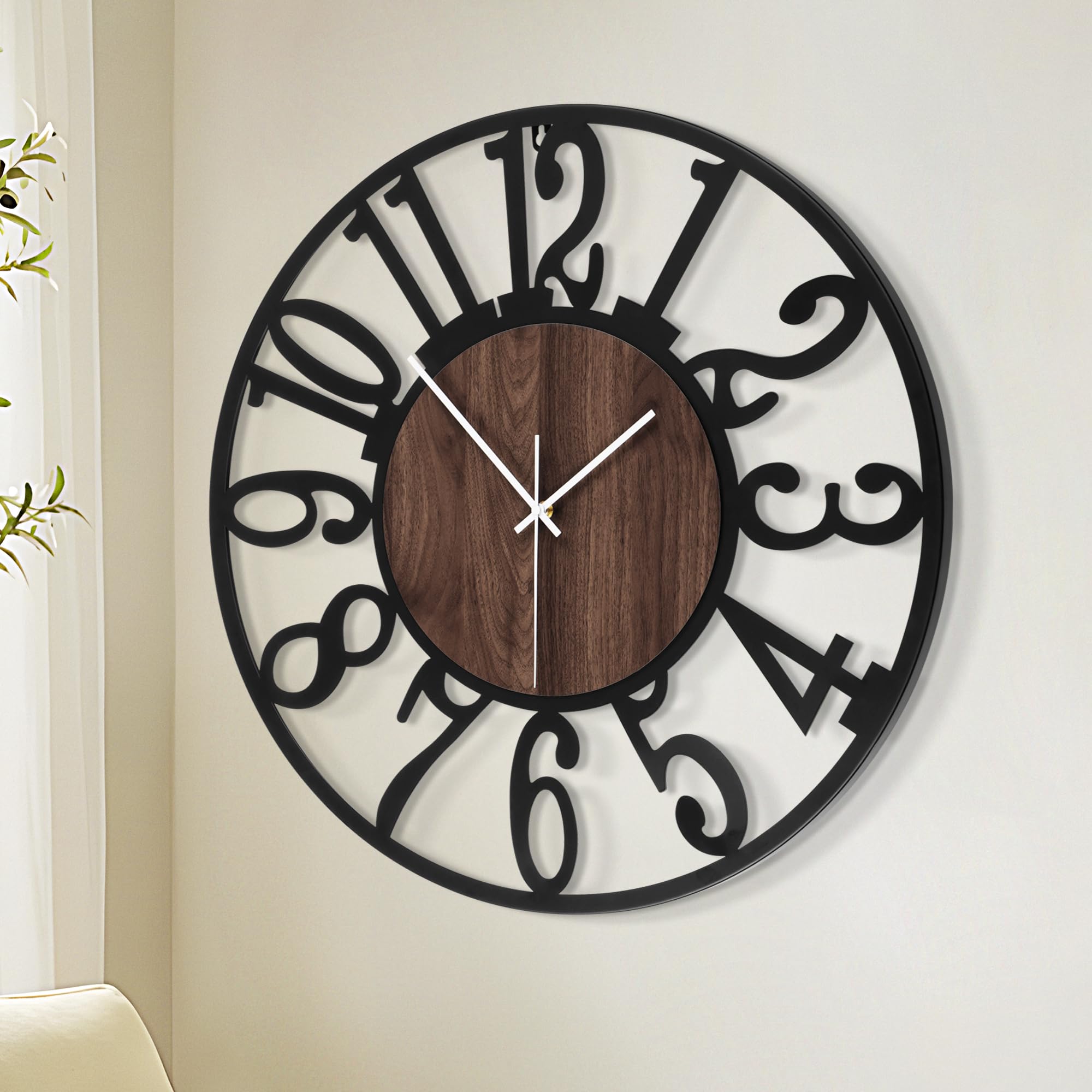 CovertSafe Large Silent Antique Wall Clock 24IN Farmhouse Living Room ...