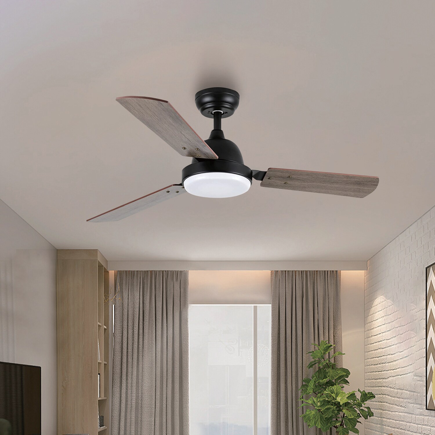 Maincraft 44-in Black Integrated LED Indoor Ceiling Fan with Light and ...