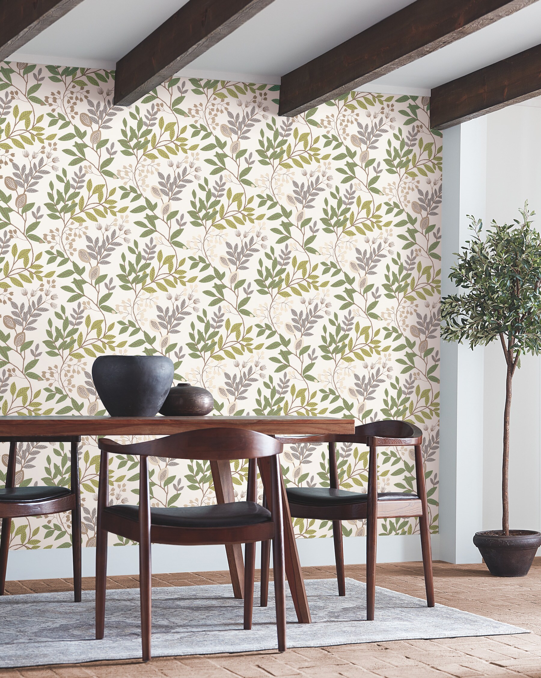 York Wallcoverings MN1844 Mediterranean 60.8-Sq. Feet Beige/Green Non-woven Ivy/Vines Prepasted Water Activated Paste Wallpaper