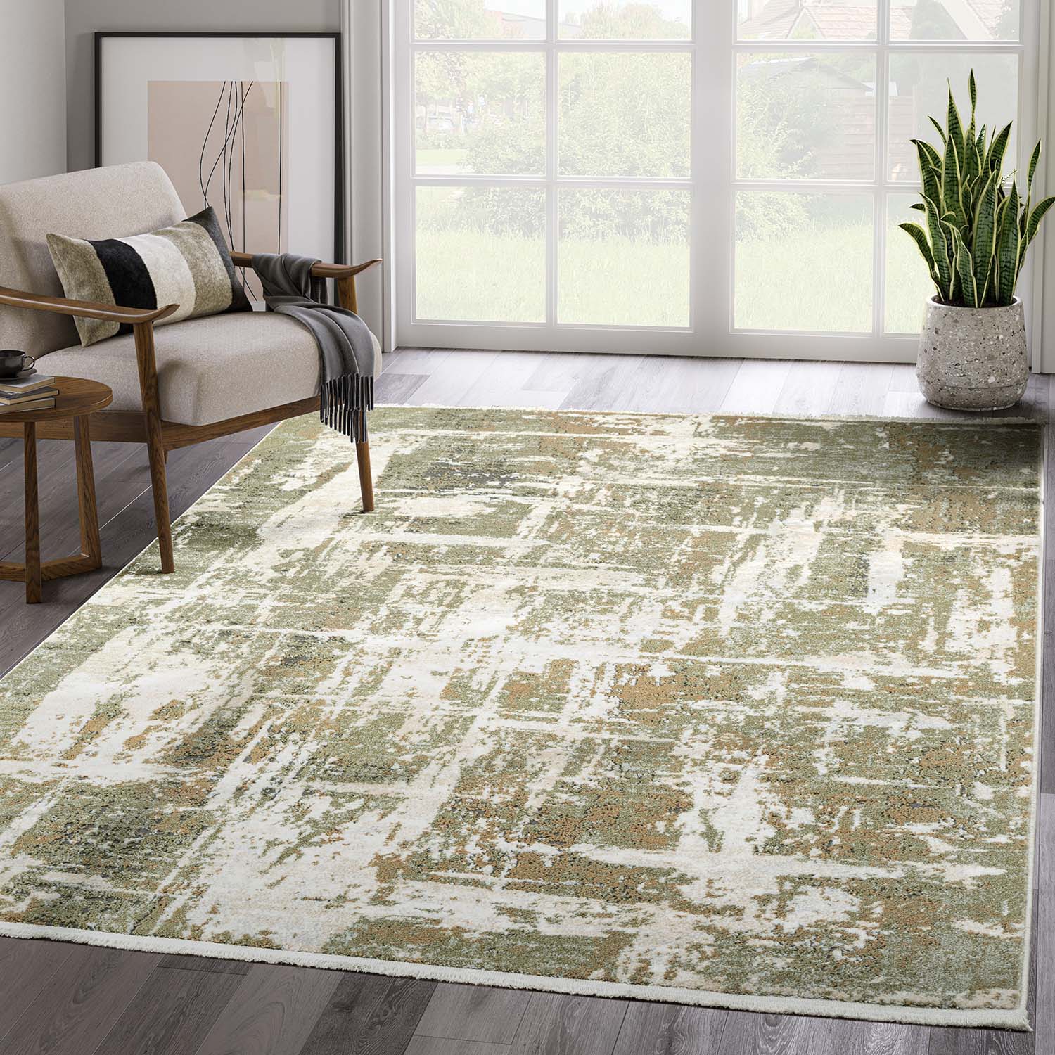 Abani Rugs SAV140A-4 Savoy 4 x 6 (ft) Loomed Green/Cream Rectangular Indoor Abstract Area rug