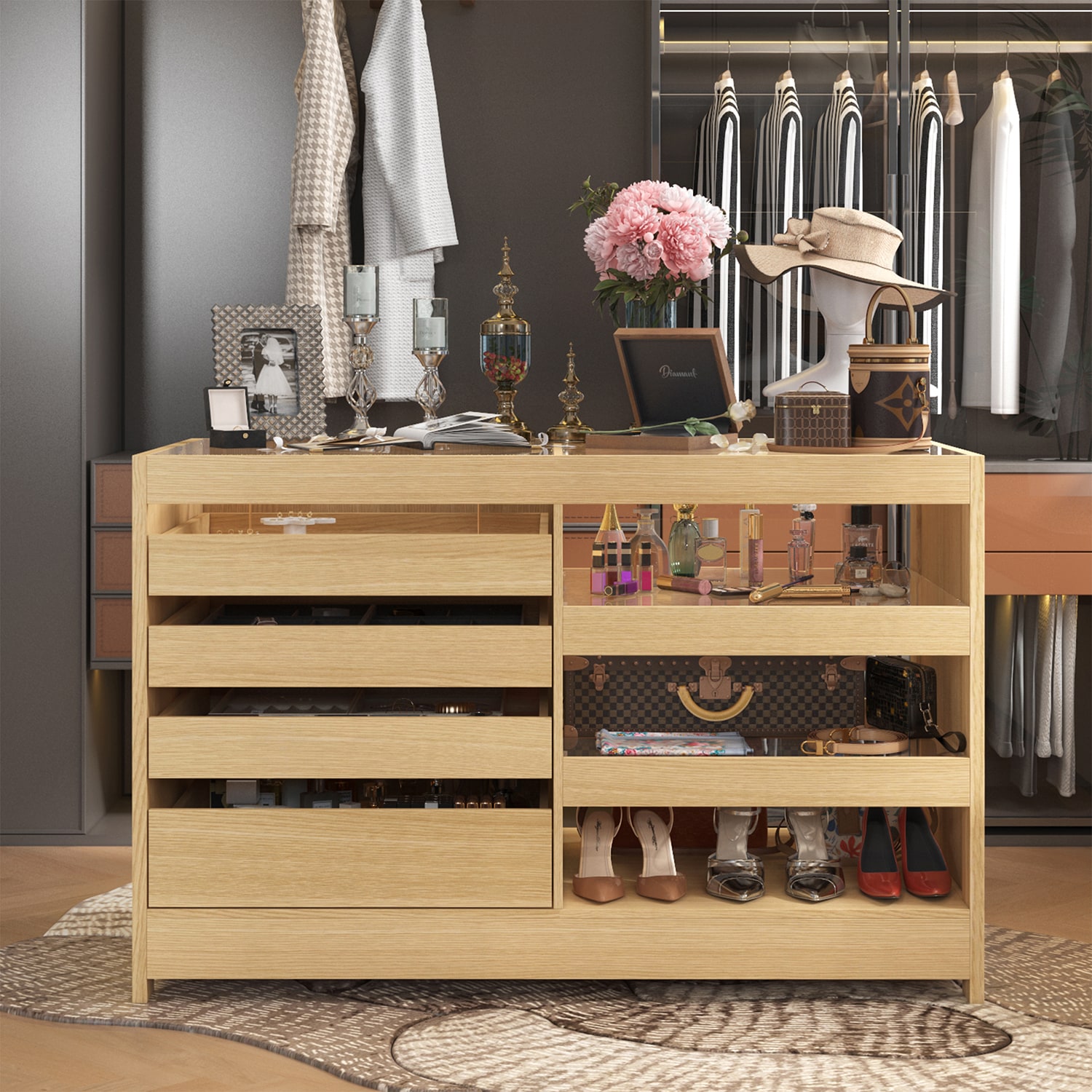 FUFU&GAGA KF210309-01+02 Brown Jewelry Armoire