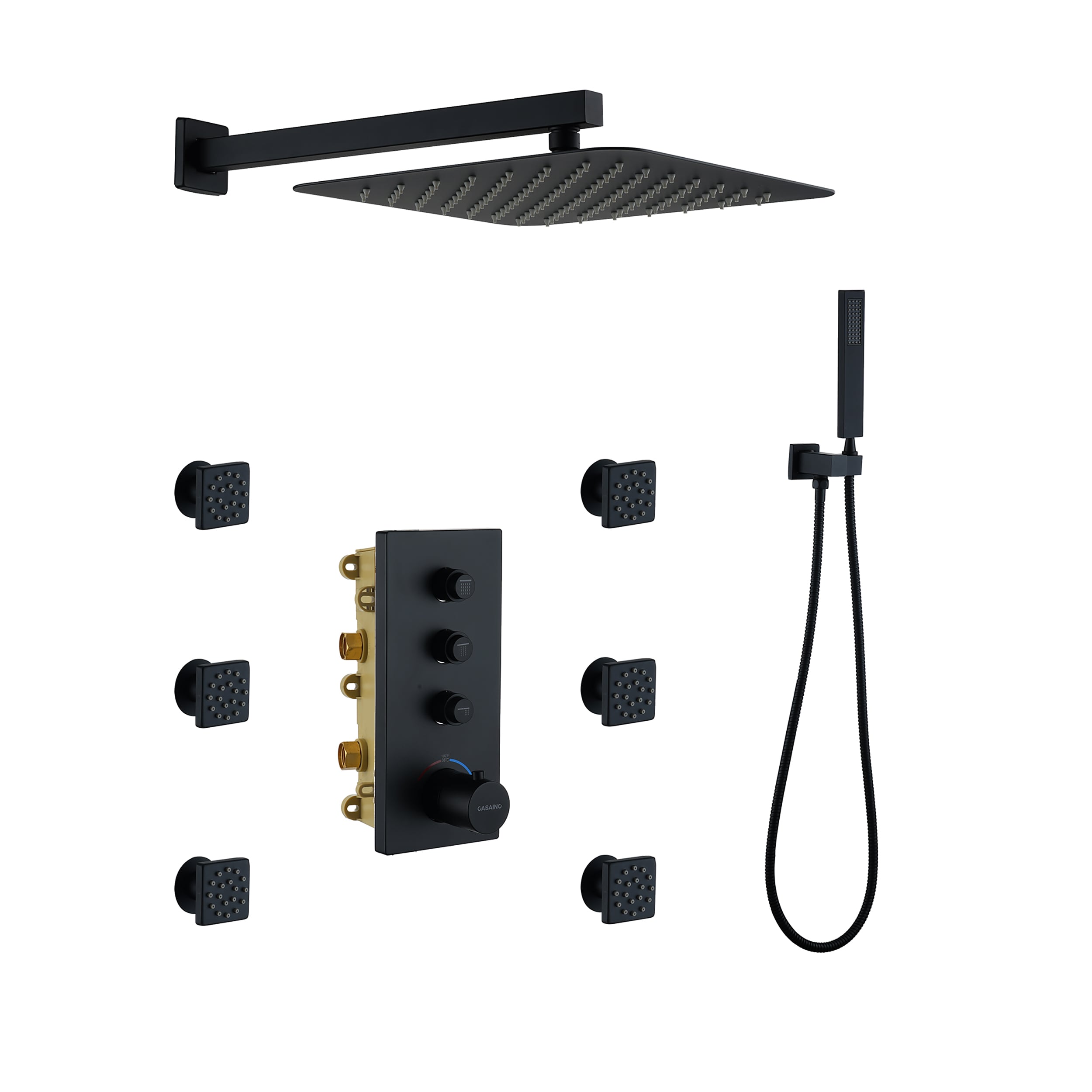 CASAINC CA-102009EB-2 Matte Black 12-in Built-In Shower Faucet System with 3-way Diverter ( Thermostatic Valve Included )
