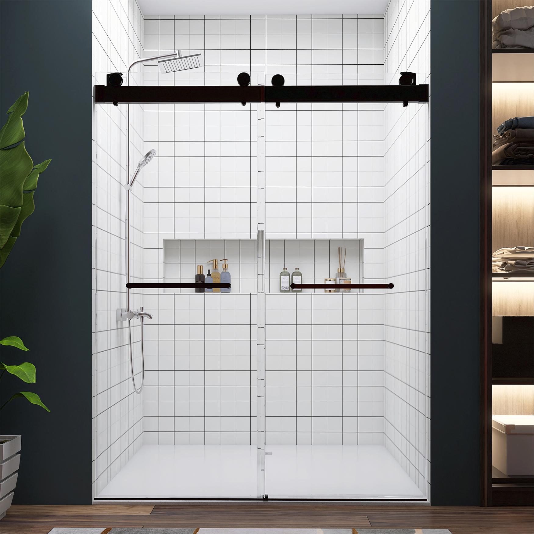 WELLFOR QPZ-TM26881 Black 57-in to 60-in W x 79-in H Frameless Clear Glass Bypass Sliding Soft Close Shower door