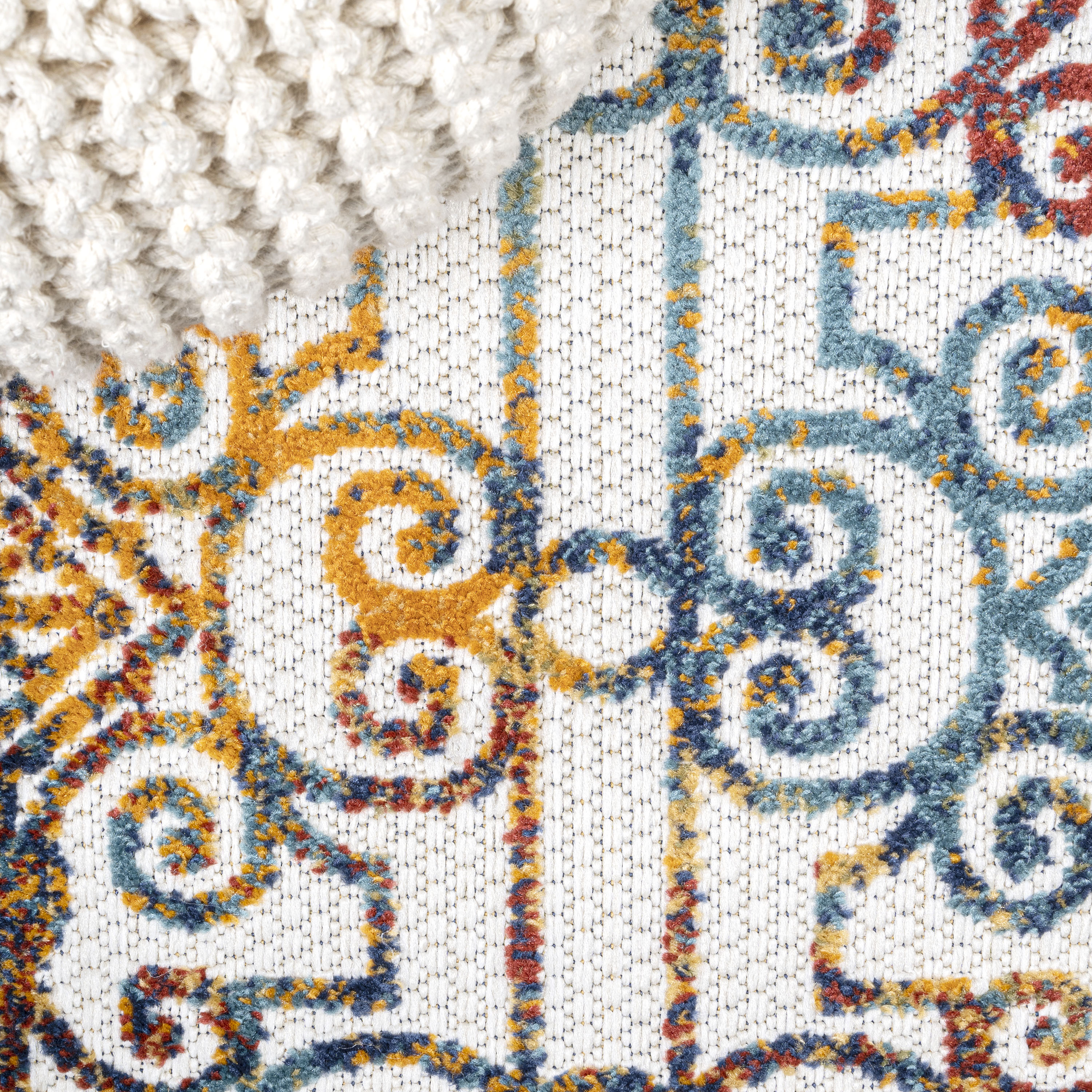 Blue and Cream Trellis Synthetic 4' x 6' Reversible Rug