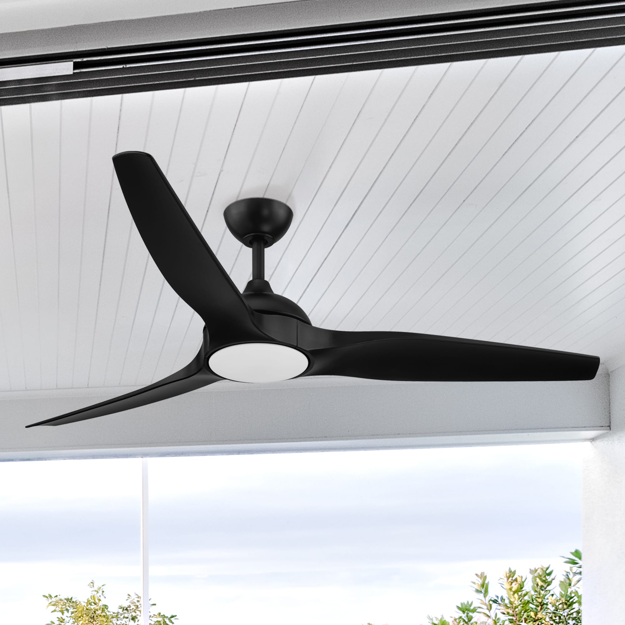 Designers Fountain FR-ARC60RGB-MB Arcas 60-in Color-Changing Integrated LED Outdoor Matte Black with Black Blades Ceiling Fan With Light and Remote ( 3 -Blade )
