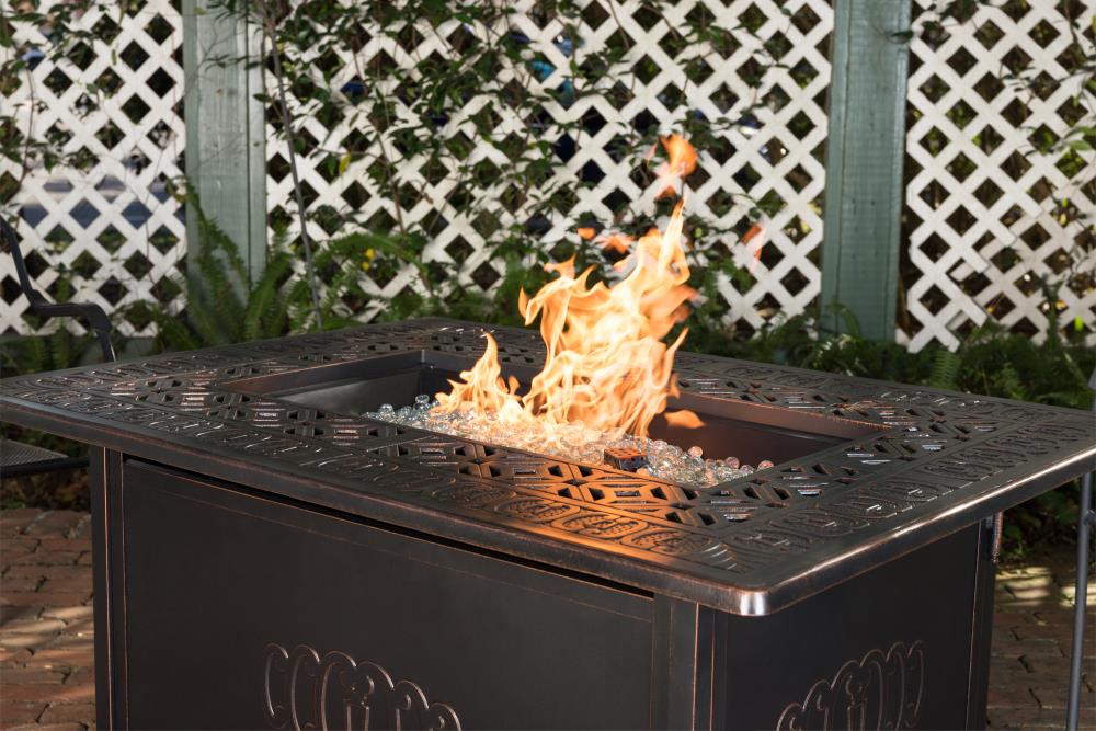 Dynasty Antique Bronze Aluminum Gas Fire Pit Table with Scrollwork Motif