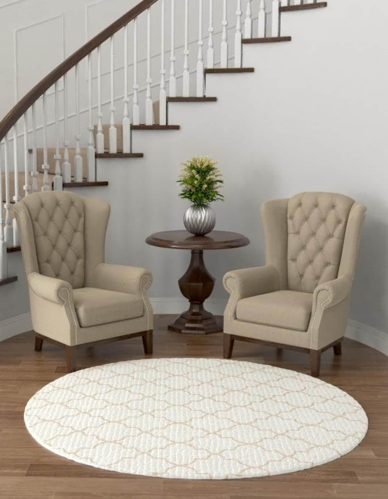 Unique Loom 3186968 Jill Zarin Uptown 5 x 5 (ft) Loomed Polypropylene White Round Indoor Trellis Area rug