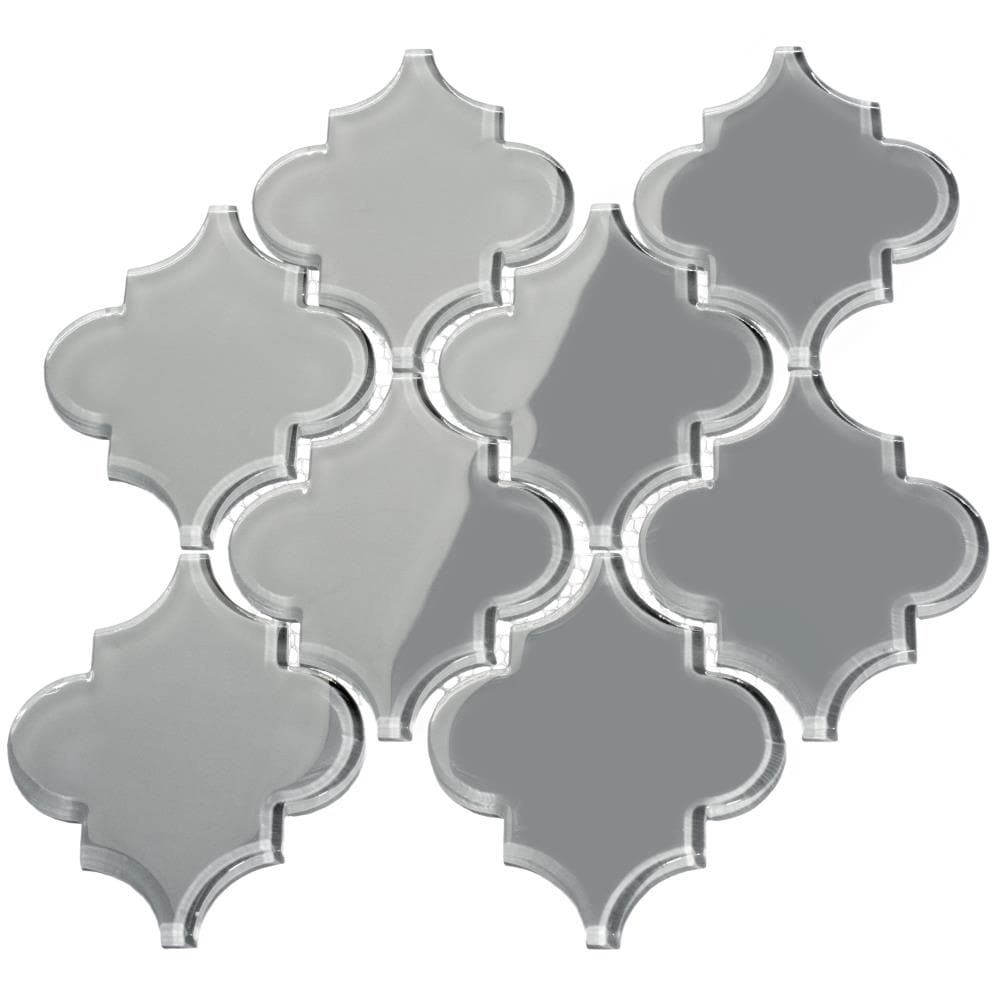 Giorbello G9132 Arabesque Mosaic True Gray 4-in x 4-in Glossy Glass Arabesque Standard Wall Tile ( 7.89-sq ft Carton )