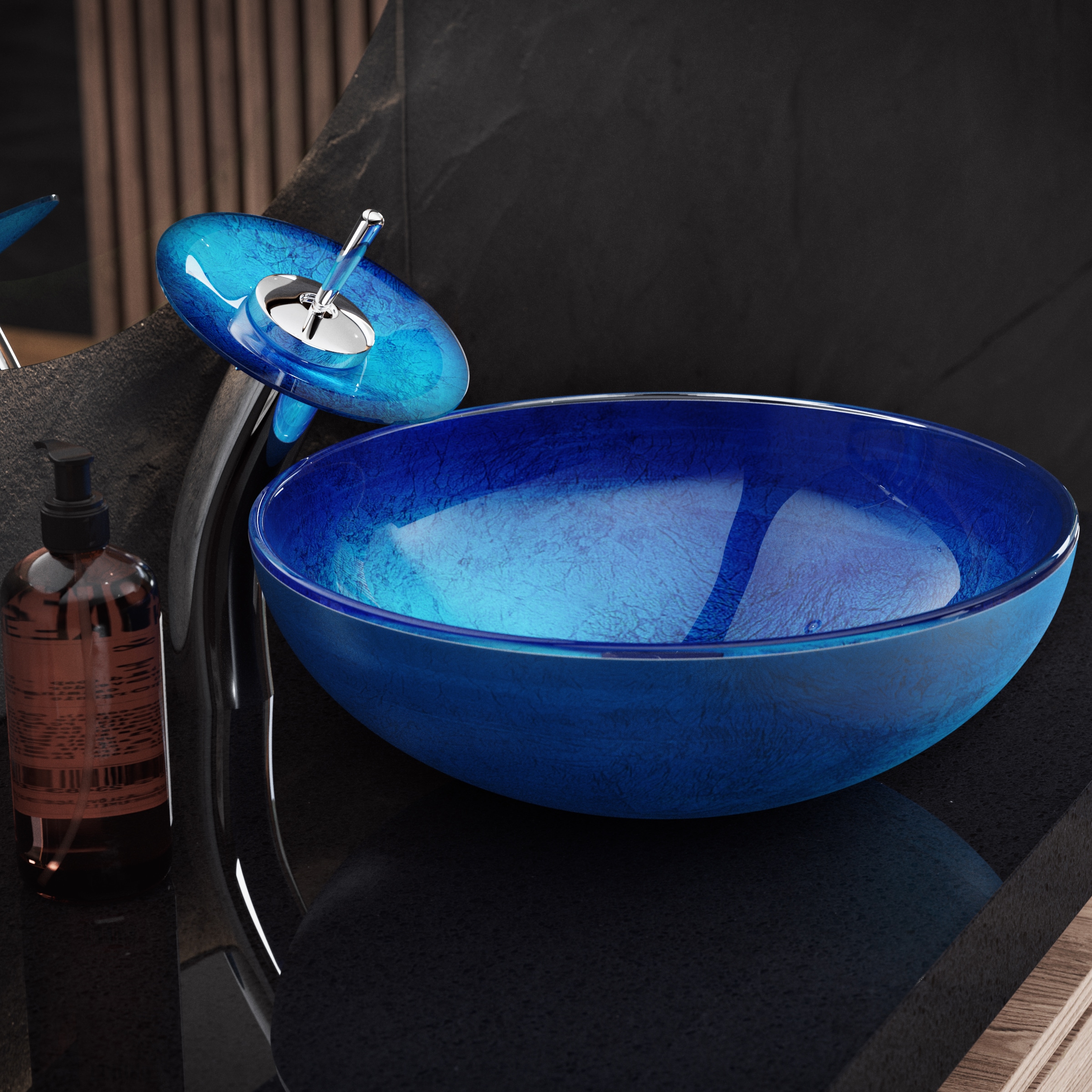 Swiss Madison SM-25-VSVCN11OB Vincennes Glass Vessel Round Modern Glossy Ocean Blue Bathroom Sink ( 17-Inches x 17-Inches )