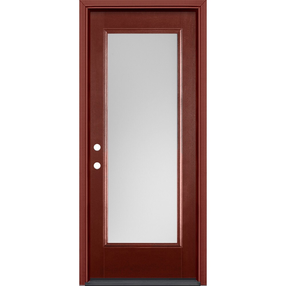 Masonite 32-in x 80-in x 4-9/16-in Fiberglass Full Lite Right-Hand Inswing Wineberry Stained Prehung Front Door with Brickmould Insulating Core -  629120