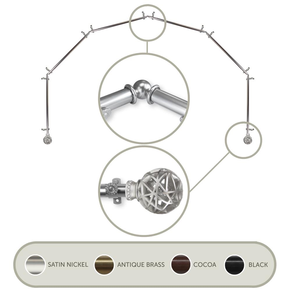 Hart & Harlow L6BAY-88-5 13/16-in Teagan 6-Sided 28-in to 48-in Satin nickel Steel Bay window curtain rod with Finials